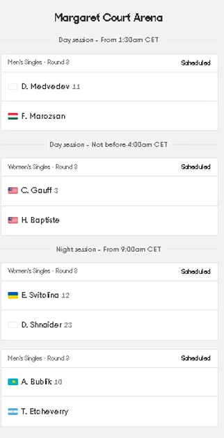australia open dia6 partidos central 2026