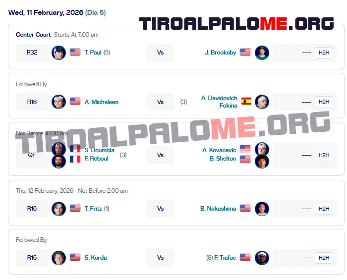 atp dallas ronda2 miercoles11 febrero partidos 2026 tiroalpalo t