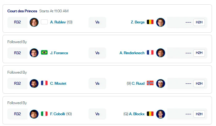atp montecarlo partidos court des pinces miercoles8 abril 2026