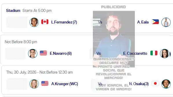 wta washington miercoles 29 julio 2026 partidos tiroalpalo