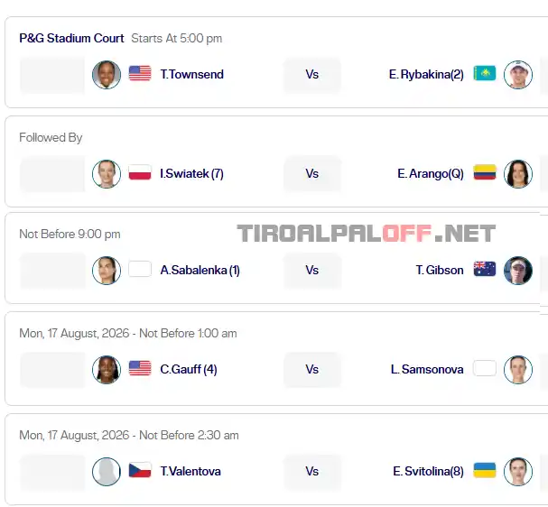 wta cincinnati domingo16 agosto 2026 tiroalpalo