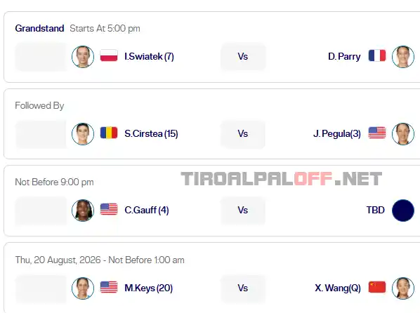 wta cincinnati miercoles19 agosto 2026 tiroalpalo
