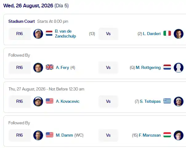 atp winston salem miercoles26 agosto 2026 tiroalpalo